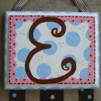 The Pink Scallop with Brown Monogram and Sky Blue Dots...click to enlarge