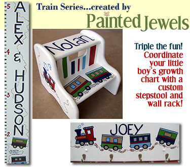 click for information on the Painted Jewels Train Series Stepstool and Wall Rack!